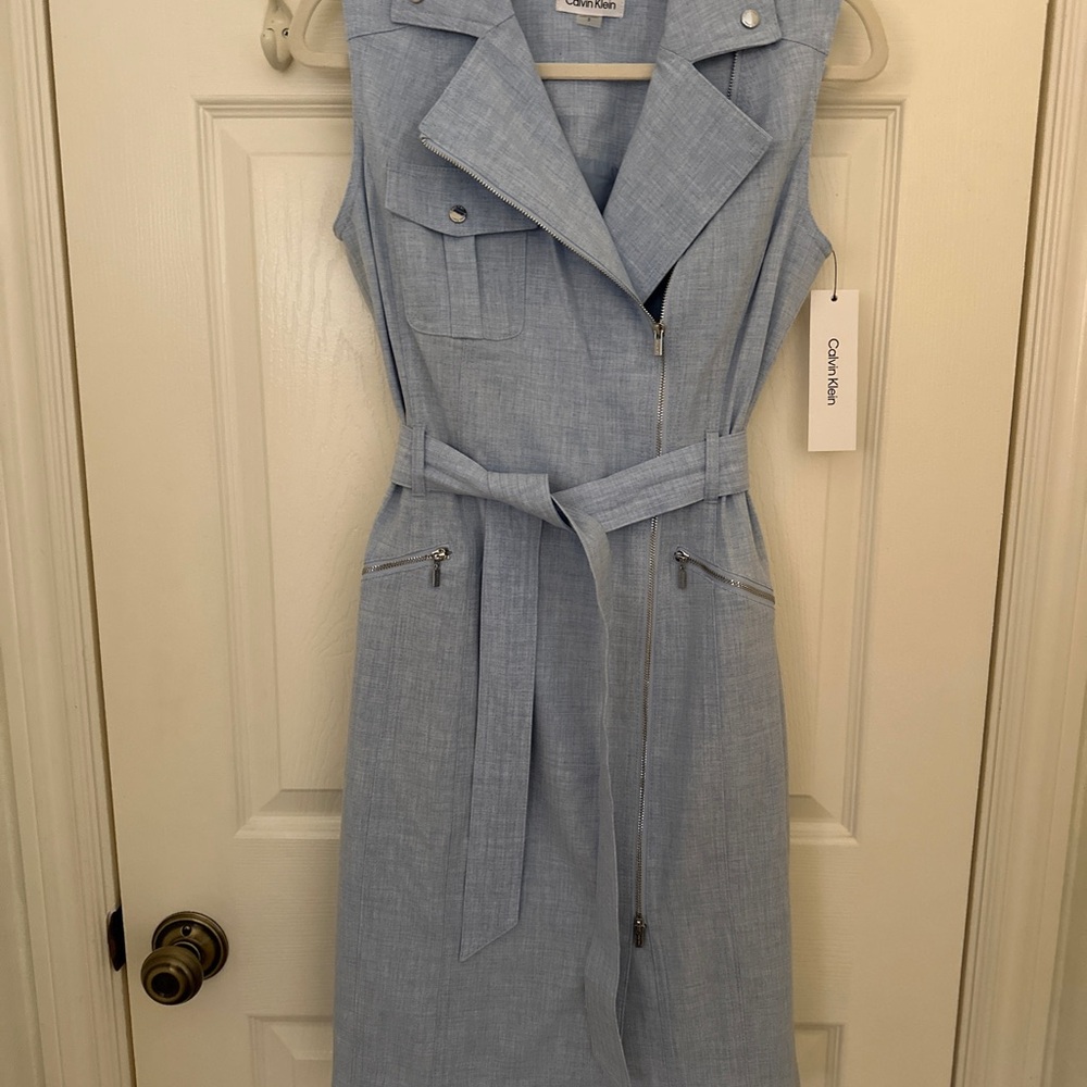Calvin Klein Light Blue Belted Midi Dress - Picture 3 of 4